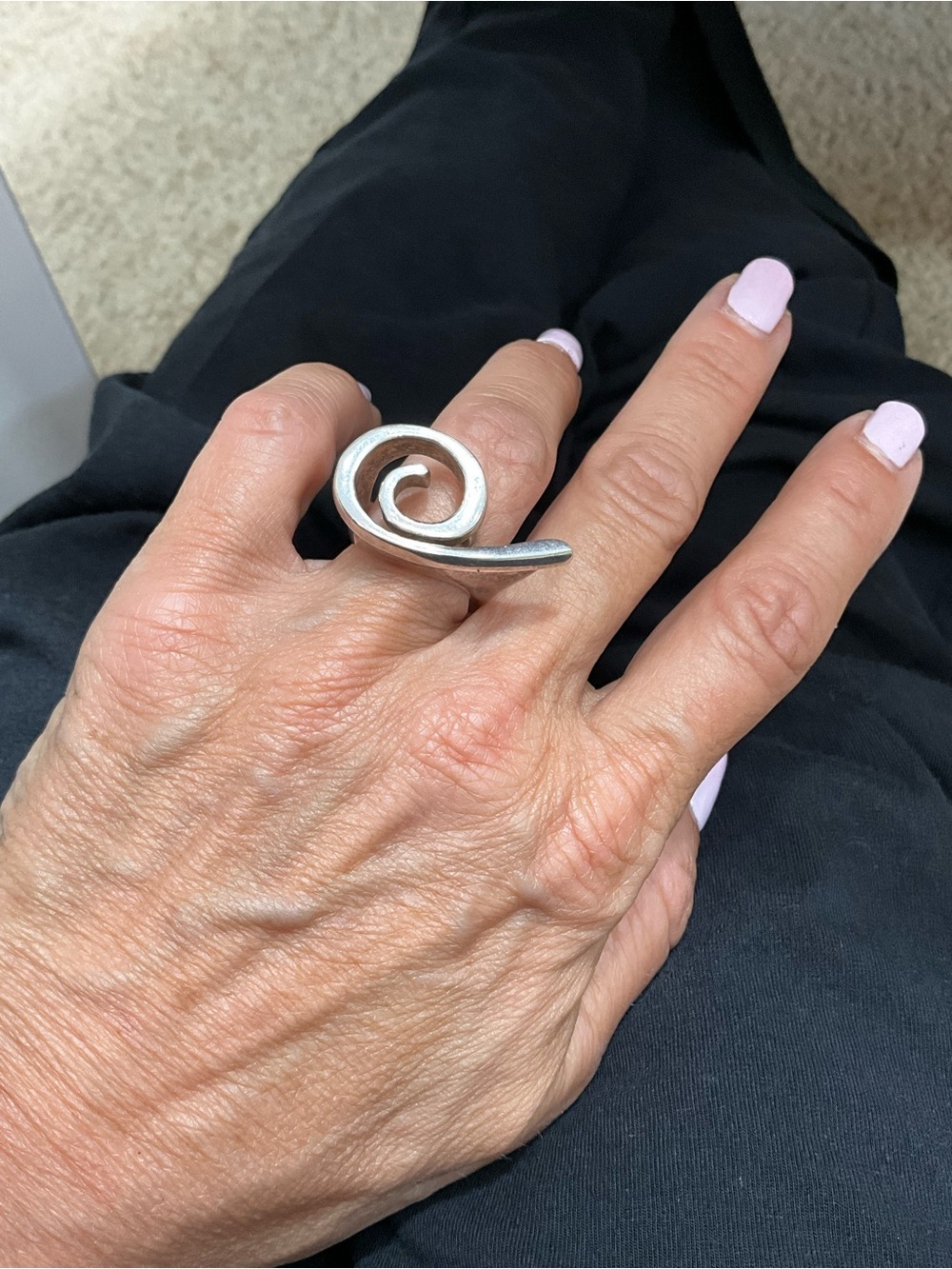 Modern Sterling Silver Spiral Statement Ring Sculptural Open Wrap Adjustable